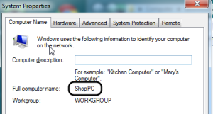 System Properties with Full Computer Name Highlighted