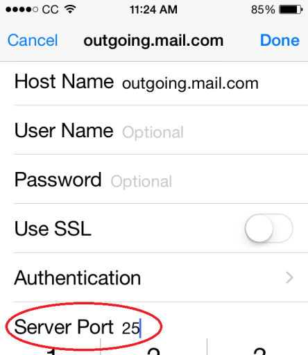 IOS5 SMTP Server Port